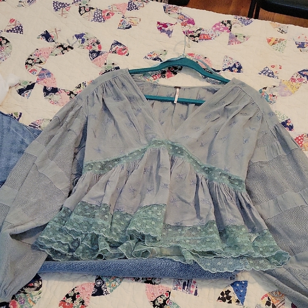 Free People Sheer Sage Blouse with Embroidery - Picture 5 of 5